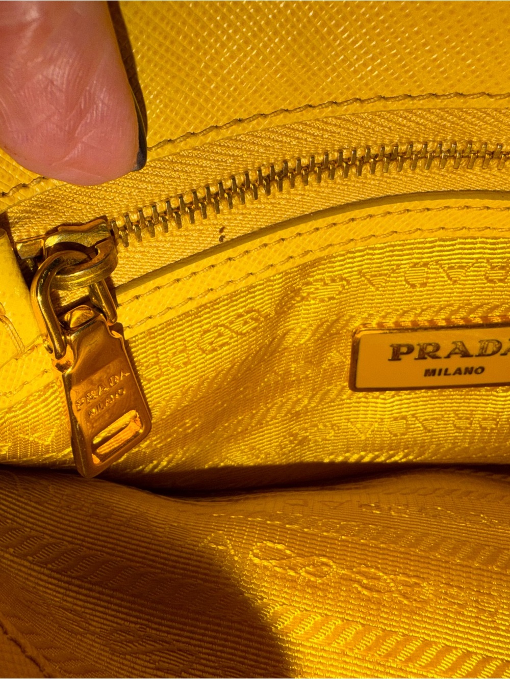 PPRADA Small Double Top-Handle Satchel/Crossbody in Yellow Saffiano Leather - Picture 14 of 16